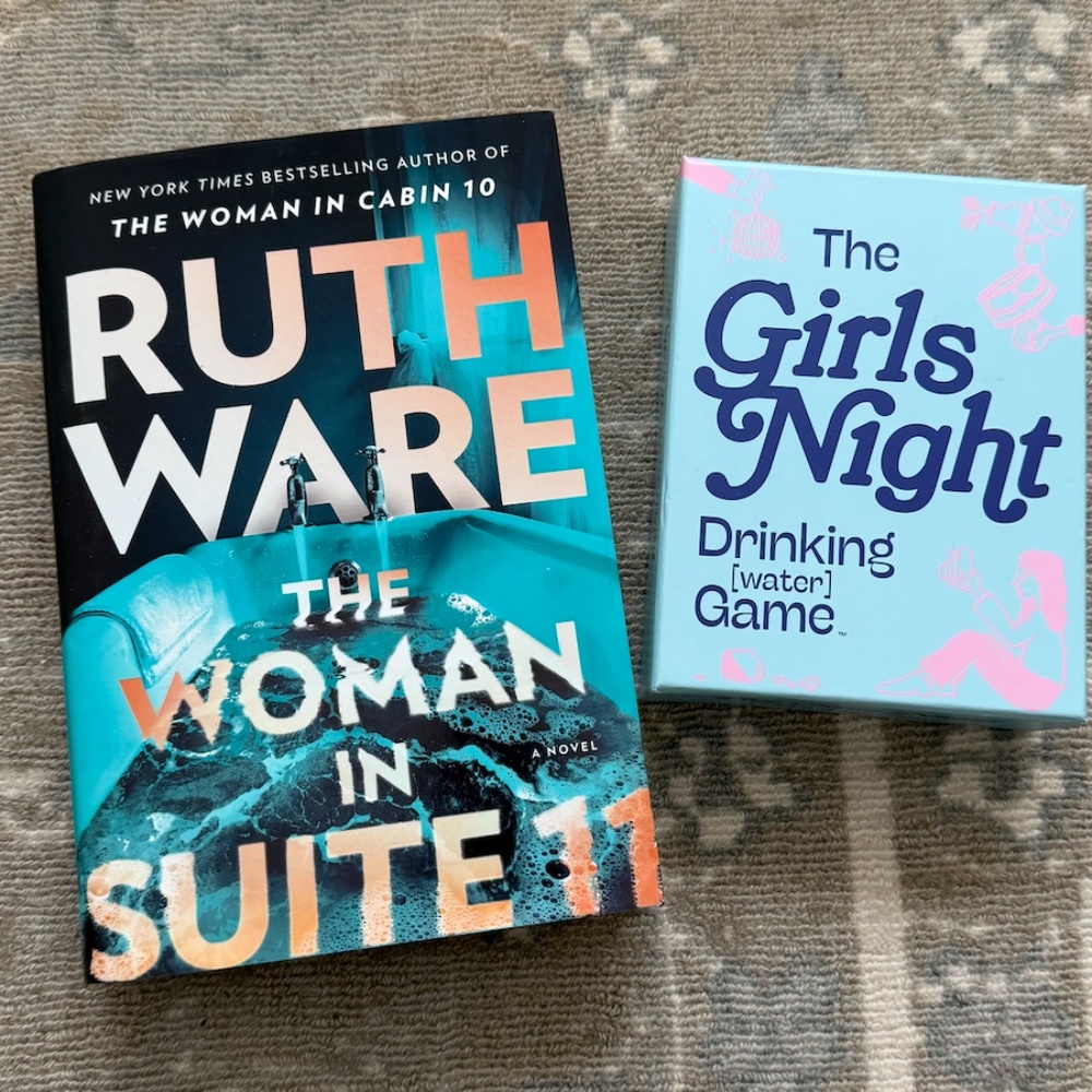 The Woman in Suite 11 by Ruth Ware Hardcover & Girls Night Drinking Game Bundle
